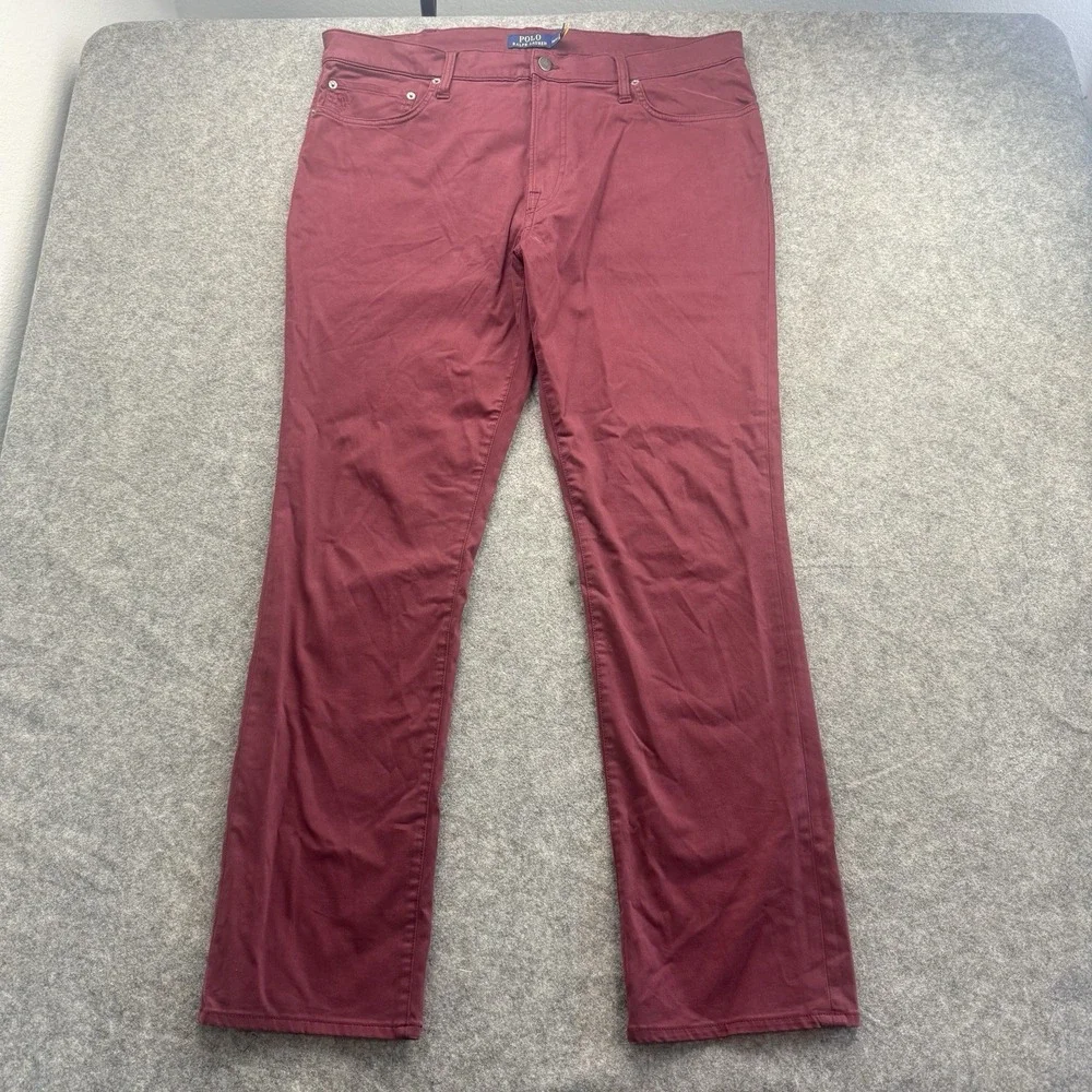 Polo Ralph Lauren Varick Slim Straight Pants Mens 38x32 Burgundy Red Chino